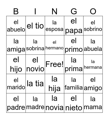 La Familia Bingo Card