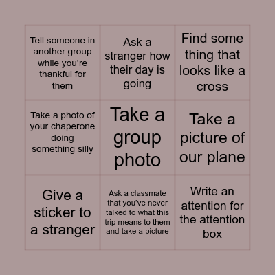 Airport Bingo Card