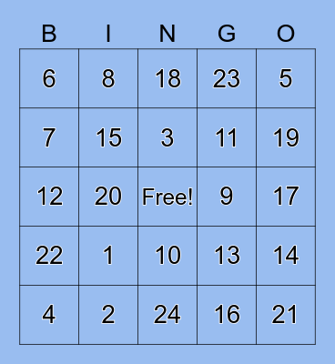 numeros 1-20 Bingo Card