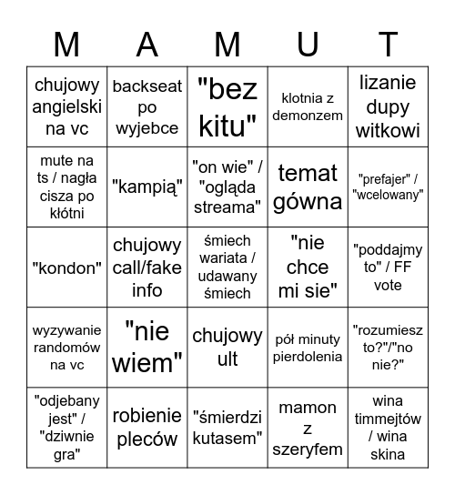 MAMM0N VALORANT BINGO 2.2 by @yungbonoo (sugestie na priv) Bingo Card