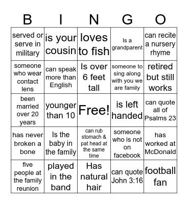 Family Matter Bingo Card