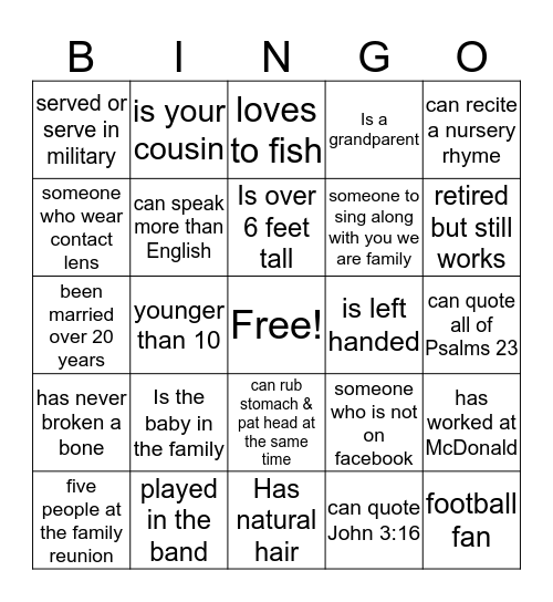 Family Matter Bingo Card