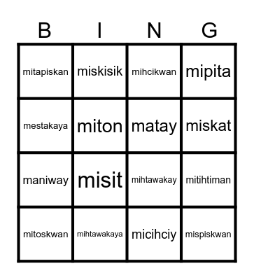 Miyaw - Body Bingo Card
