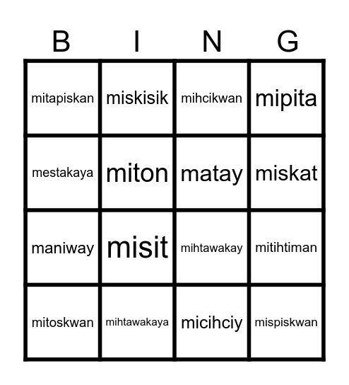 Miyaw - Body Bingo Card