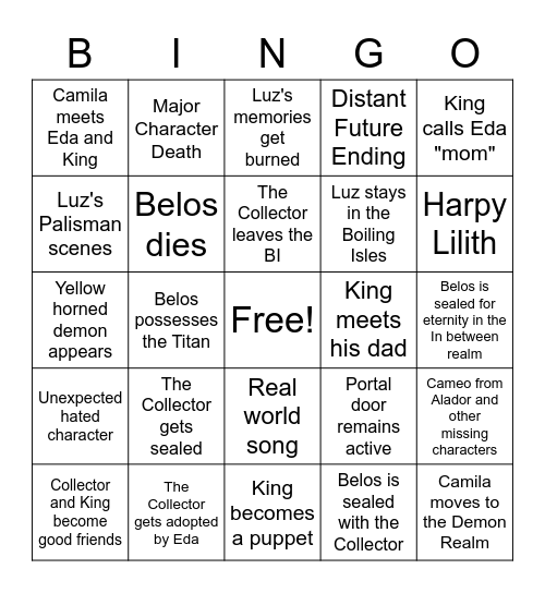 Owl House Watching and Dreaming Bingo Card