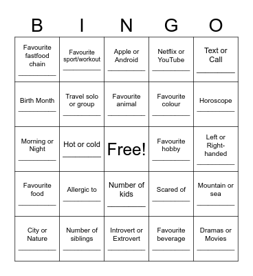 TIC1 Bingo Card