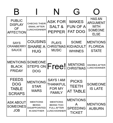 THANKSGIVING Bingo Card