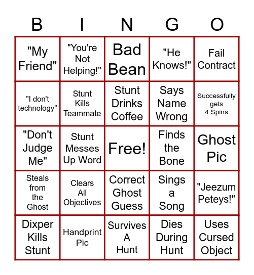 Stunt's Phasmo Bingo Card