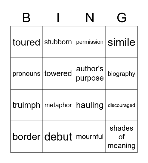 Journeys Lesson 10 Bingo Card