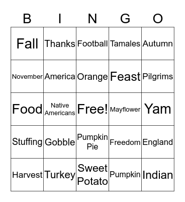 Thanksgiving Bingo Card