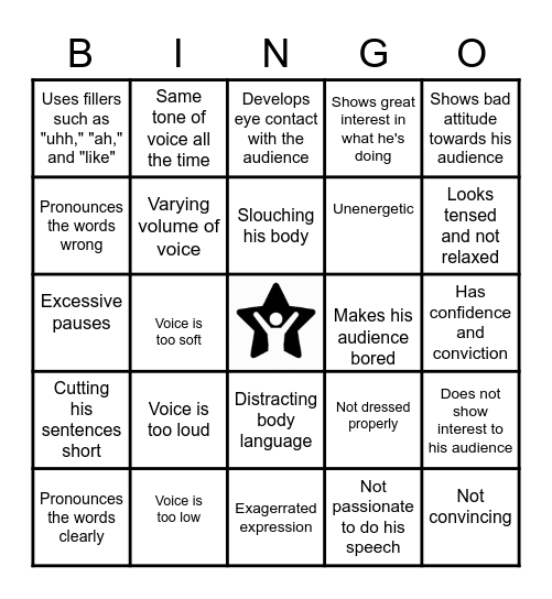 SPEECH BINGO Card