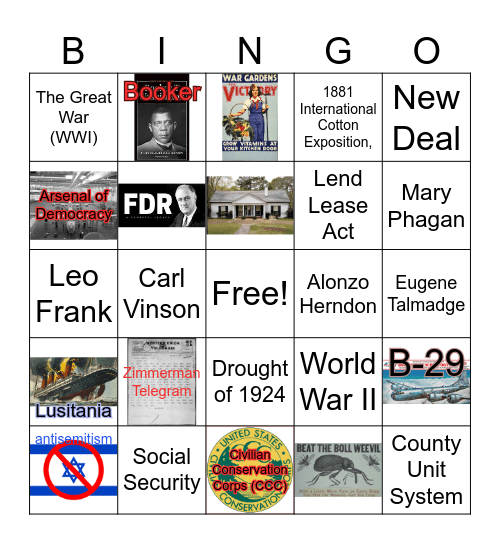 Georgia in the 20th Century Bingo Card