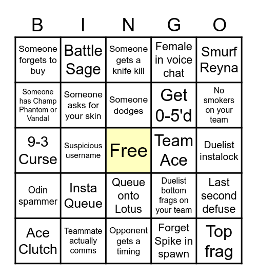 Valorant Bingo (by Kozi) Bingo Card