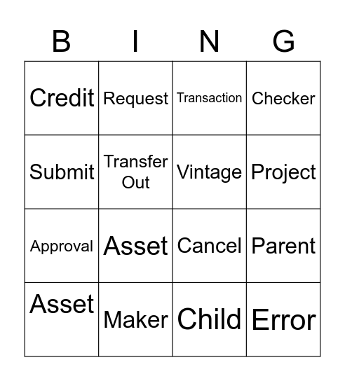 Parent/Chil flow Bingo Card