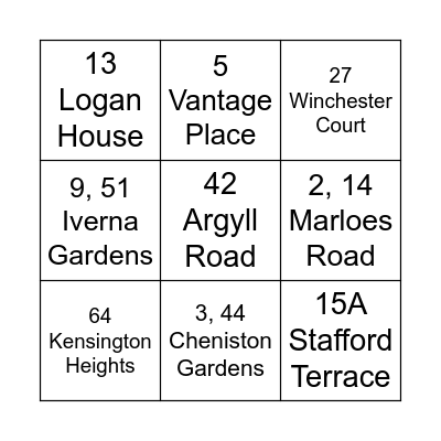 Belsham's Bingo Card