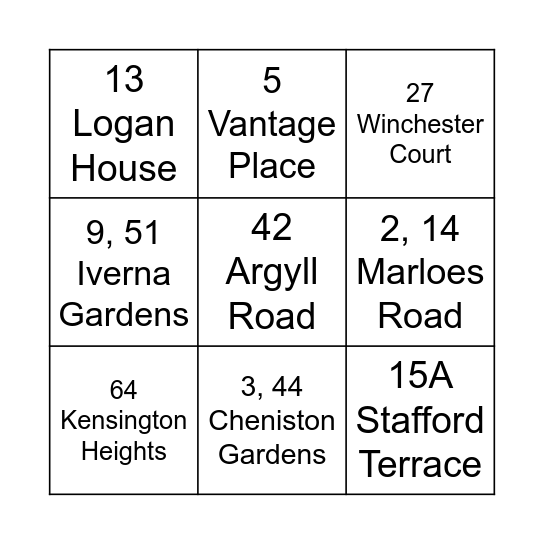 Belsham's Bingo Card