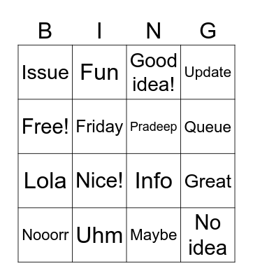 Polina-isms Bingo Card