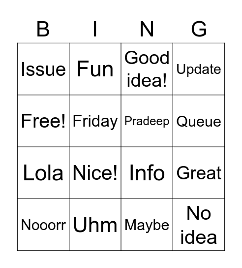 Polina-isms Bingo Card