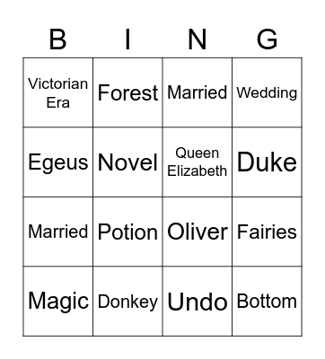 A Midsummer Night's Dream Bingo Card
