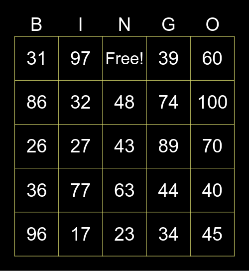 Number Bingo Card