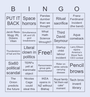 Sana's 2023 Bingo Card