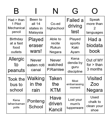 Malaysian Bingo Card