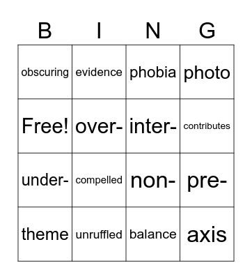 Week 20 Vocabulary Bingo Card