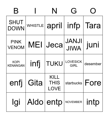 BINGO WITH KAYIN Bingo Card
