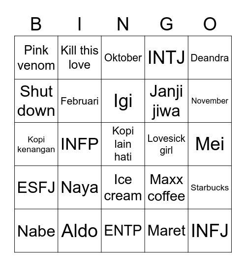 Naya Bingo Card