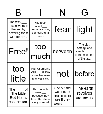 Week 20 Vocabulary Bingo Card