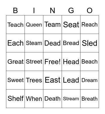 Long I & Short I Words Bingo Card