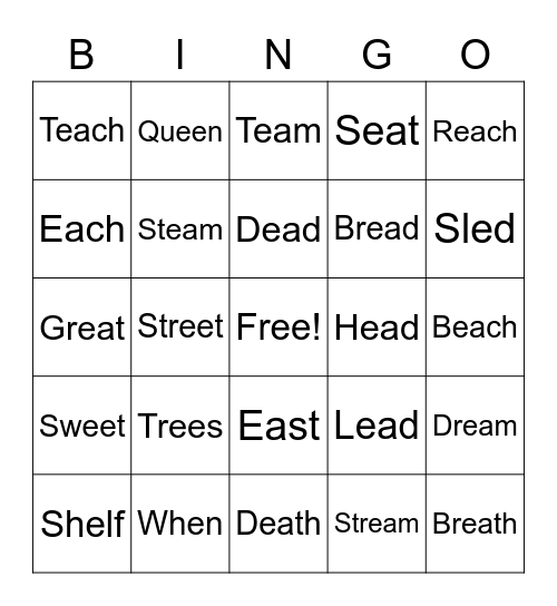 Long I & Short I Words Bingo Card