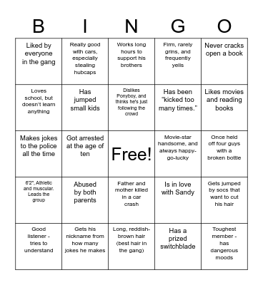 Outsiders Bingo Card