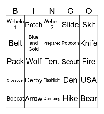 Cub Scout Bingo Card