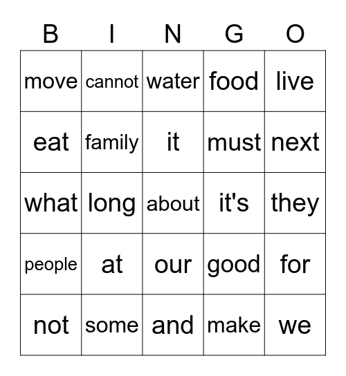 Sight Word Bingo 1/12 Bingo Card
