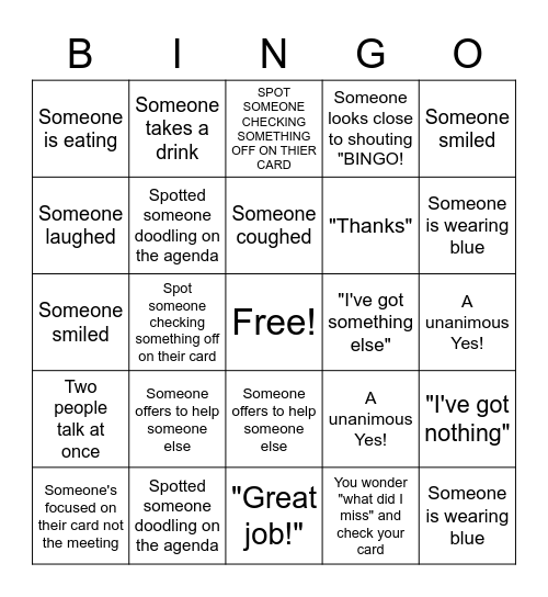 Team Meeting Bingo Card