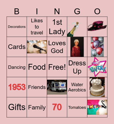 Doris' 70th Birthday Party Bingo Card