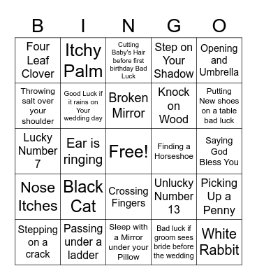 Superstitions Bingo Card