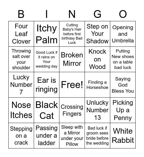 Superstitions Bingo Card