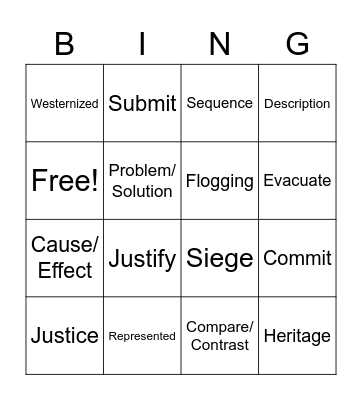 Vocabulary Bingo Card