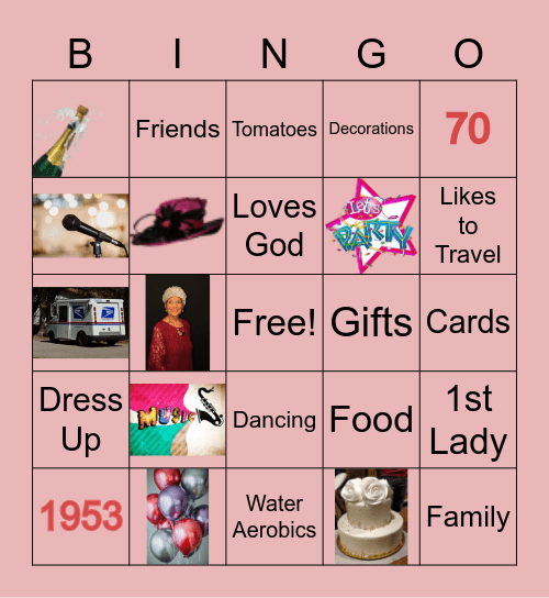 Doris' 70th Birthday Party Bingo Card
