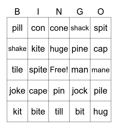 CVCe Bingo Card