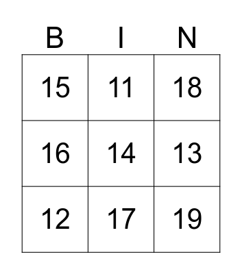 Sight Words Bingo Card