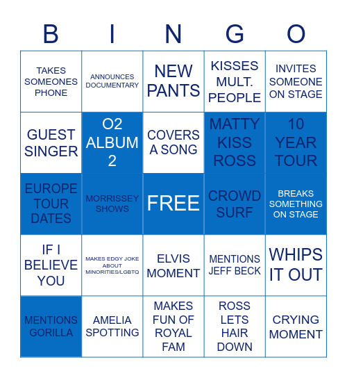 O2 Bingo 2.0 Bingo Card