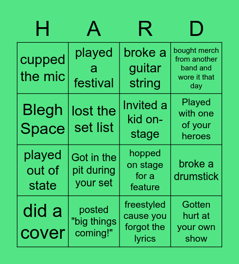 Scene Kid Bingo: Band Edition Bingo Card