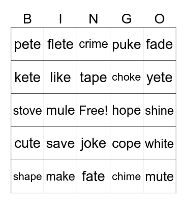 Magic e Bingo Card