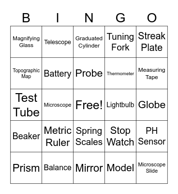 Science Equipment Bingo Card