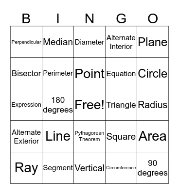 Geometry Bingo Card