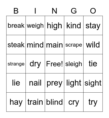 long a and i sound Bingo Card