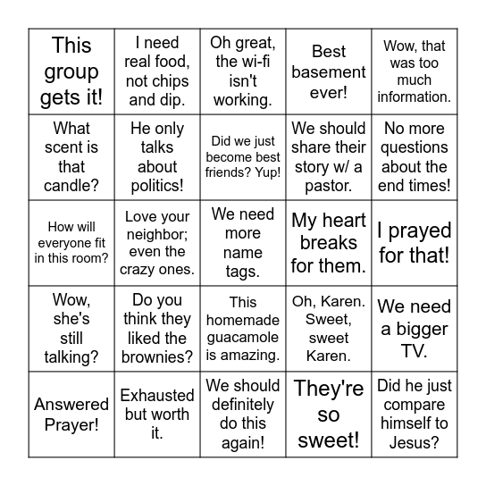 Small Group Leader Bingo! Bingo Card